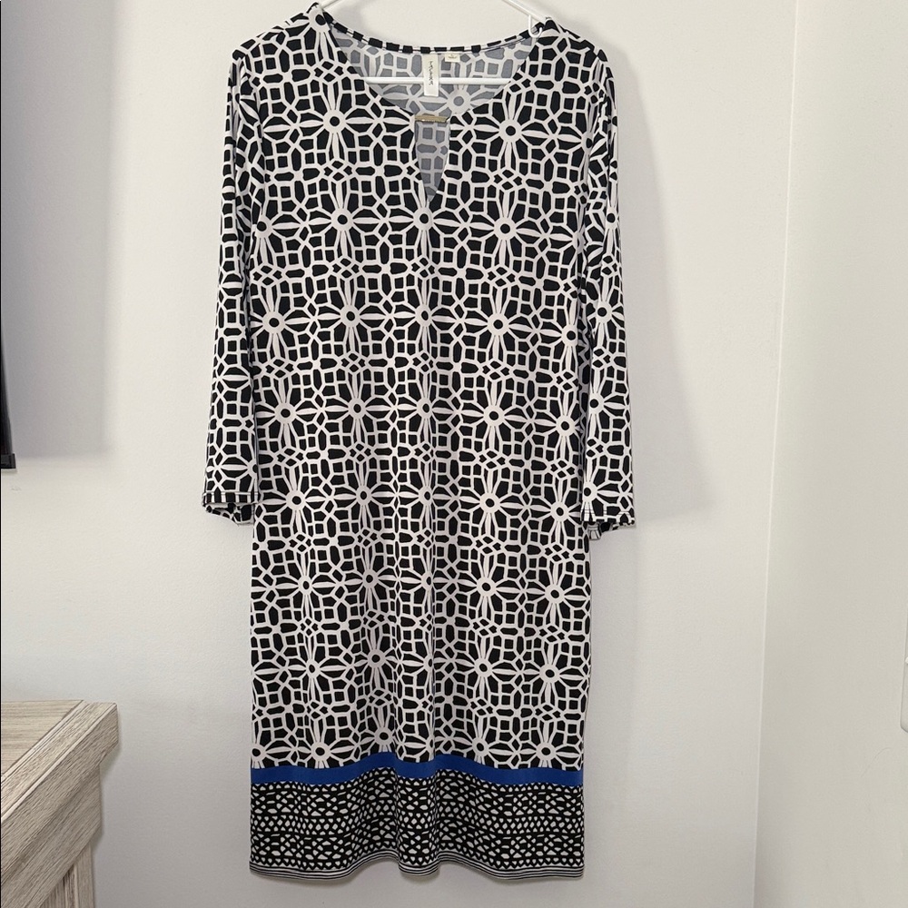 Tacera Women’s Black and White Long Sleeve Shift Dress Business Casual‎ Large